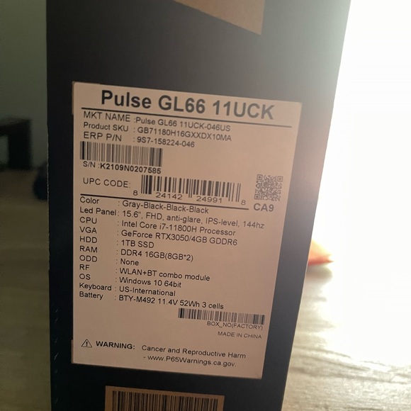Msi Pulse GL66 15.6”
